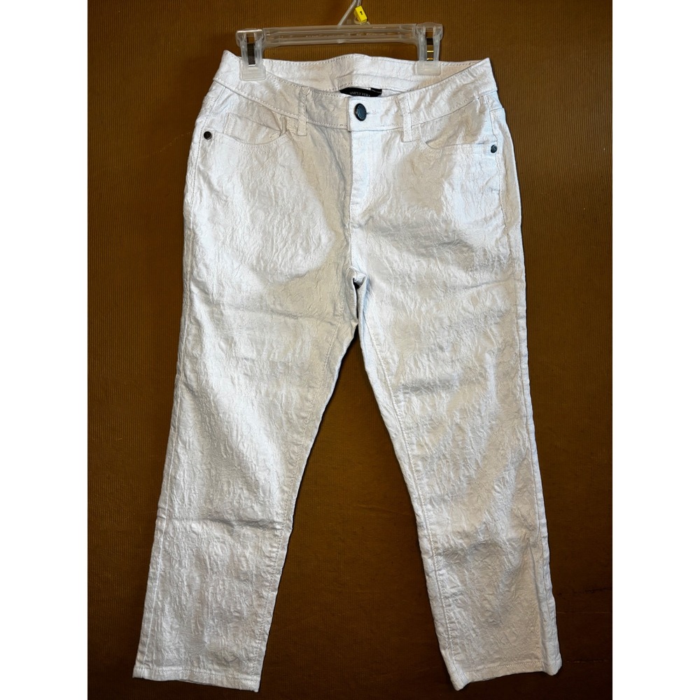 Simply Vera Vera Wang White Textured Crinkle Denim Straight Leg Pants Size 2